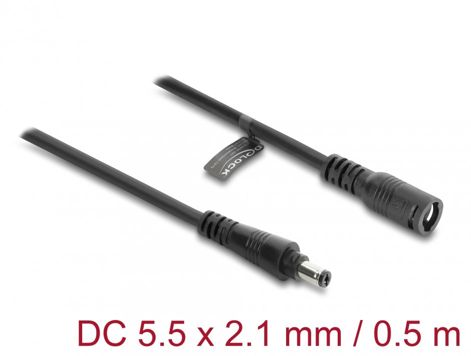 Cablu prelungitor DC 5.5x2.1mm Delock 0.5m cu baionetă