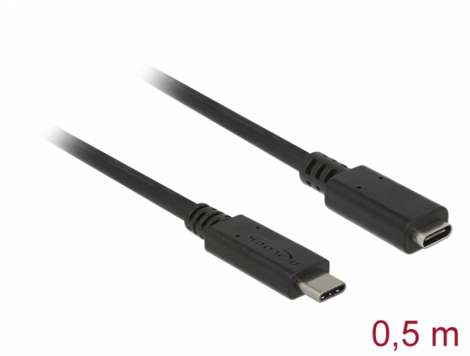 Cablu Prelungitor USB-C Delock, 4K, 60W, 0.5m