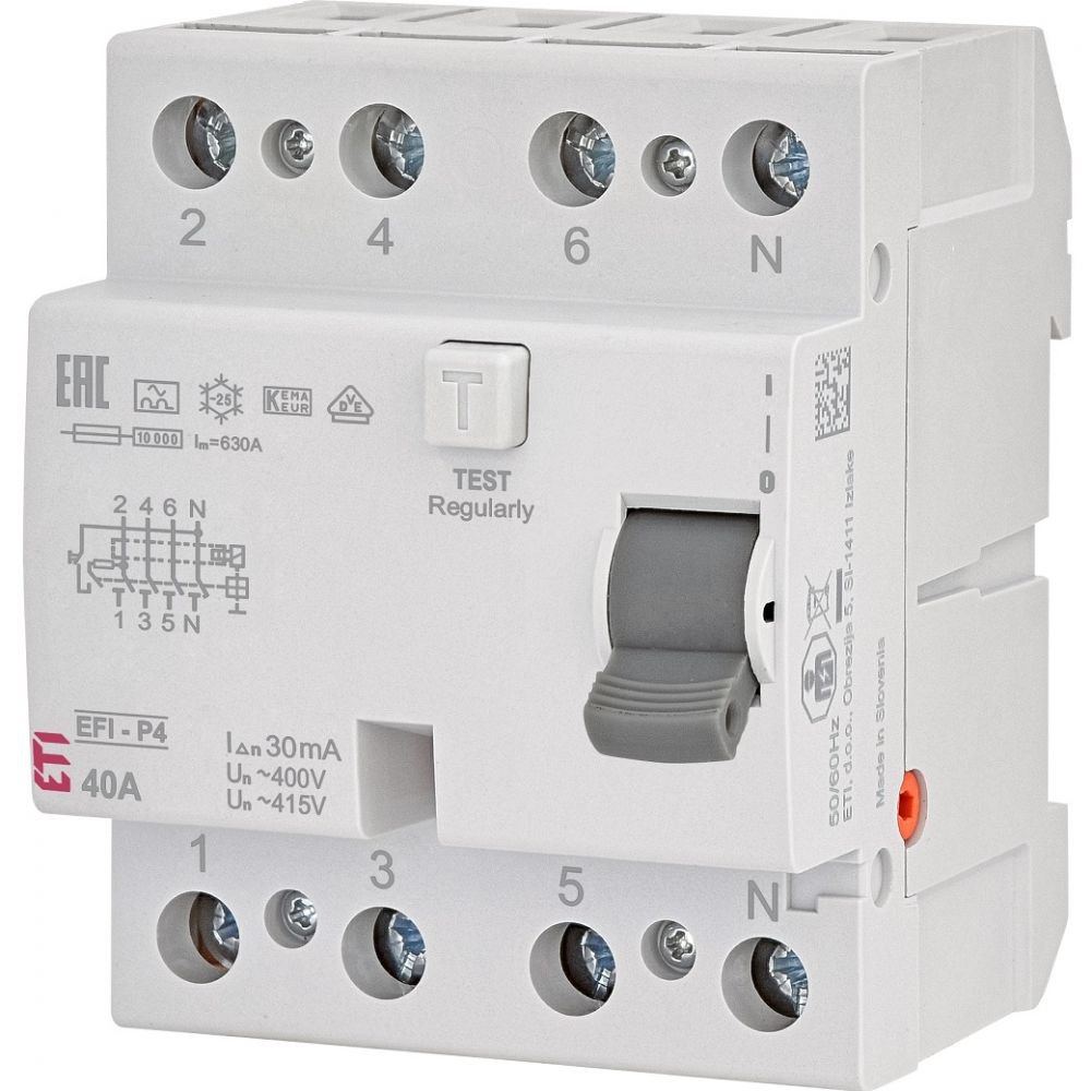 Intrerupator RCCB 3P+N 40A Eti, Siguranta