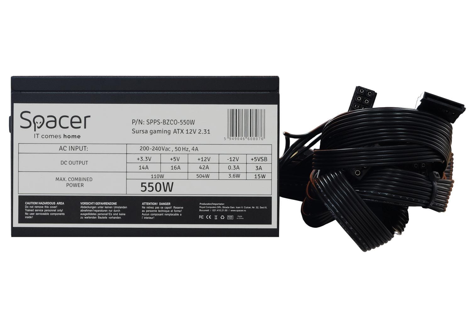 Sursa Alimentare Spacer 550W 80Plus Bronze - Eficientă și Silentioasă - imagine 3