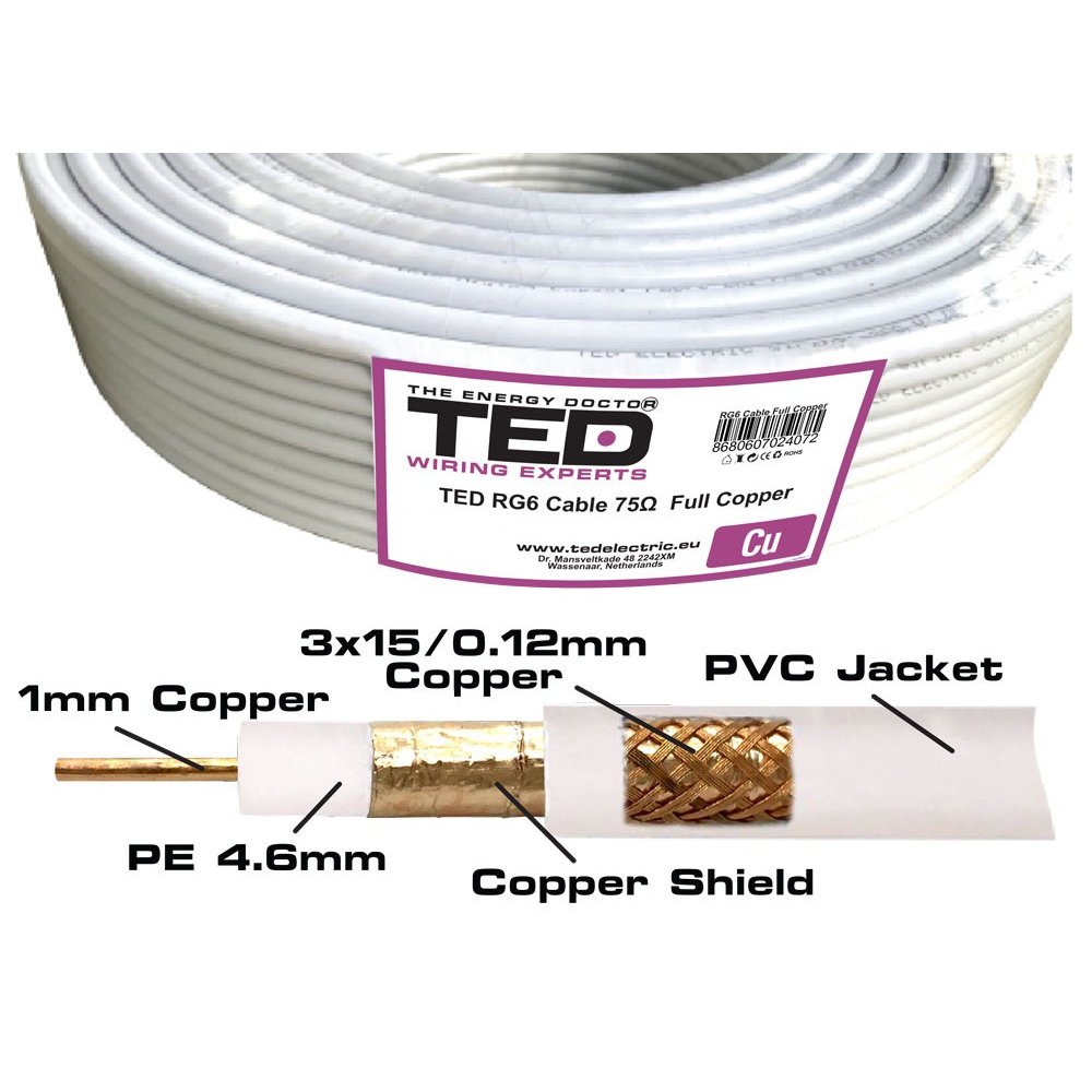 Cablu Coaxial RG6 Cupru Ted Electric | 305ML