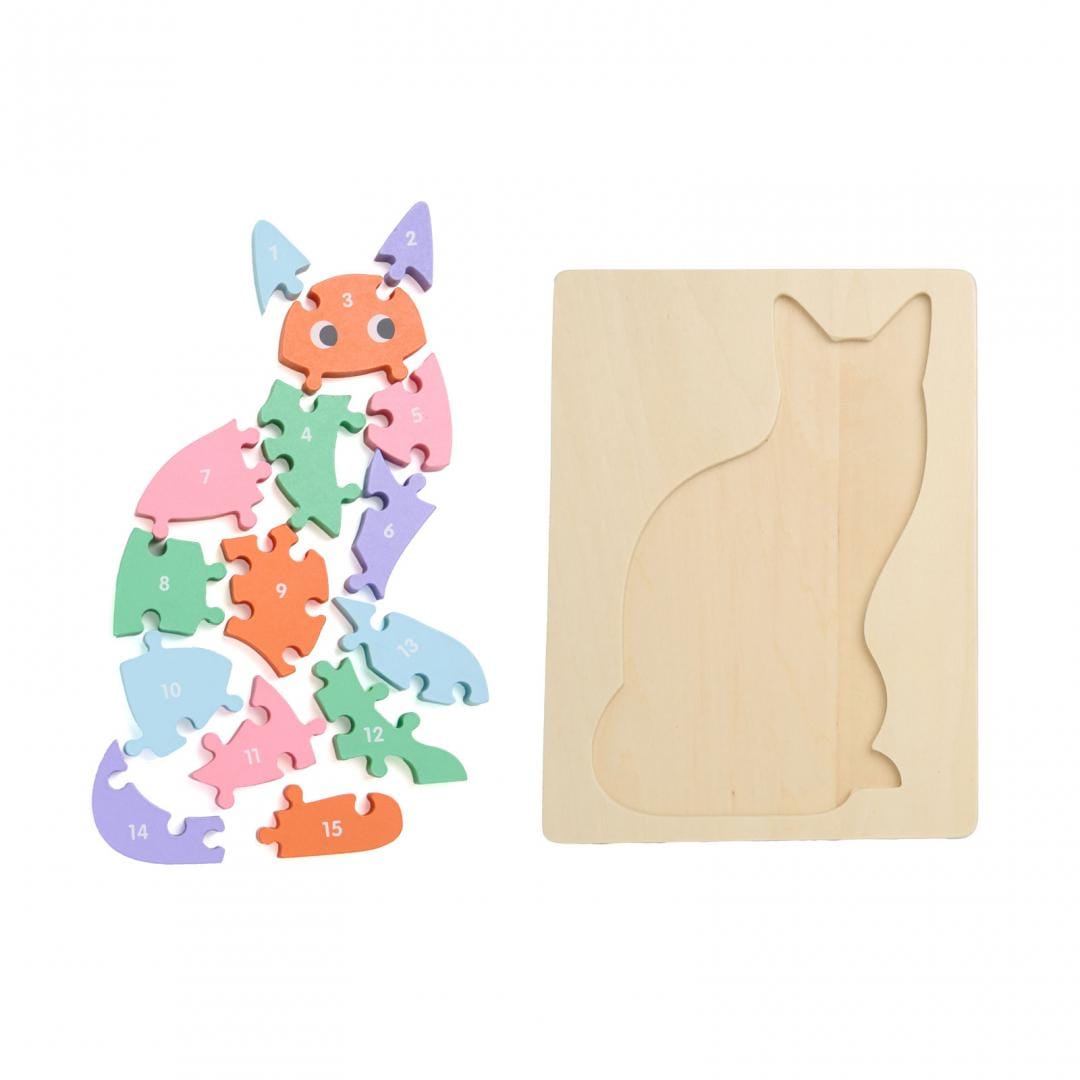 Puzzle Pisica din Lemn 16 Piese - Joc Educativ Copii - imagine 6