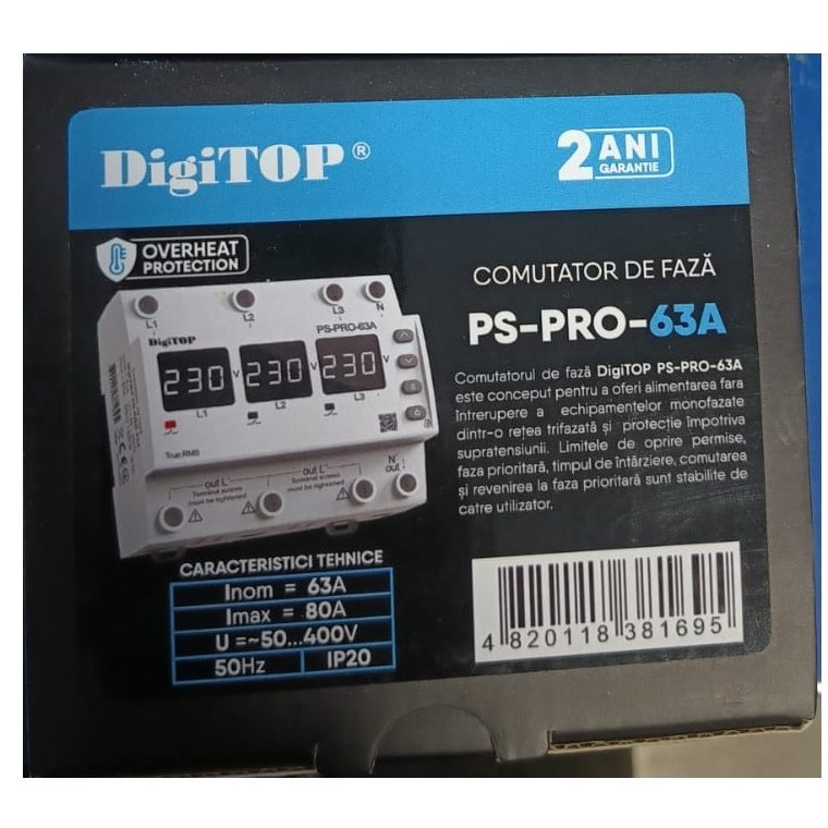 Releu Automat Fază Digitop 63A | Siguranță Tensiune
