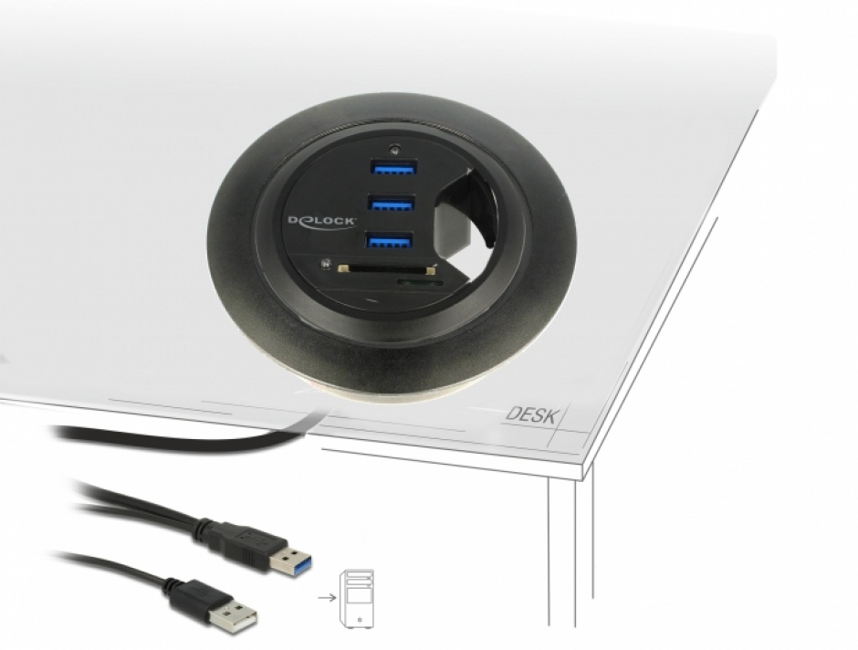 Hub Delock Desk USB 3.0 + Cititor SD