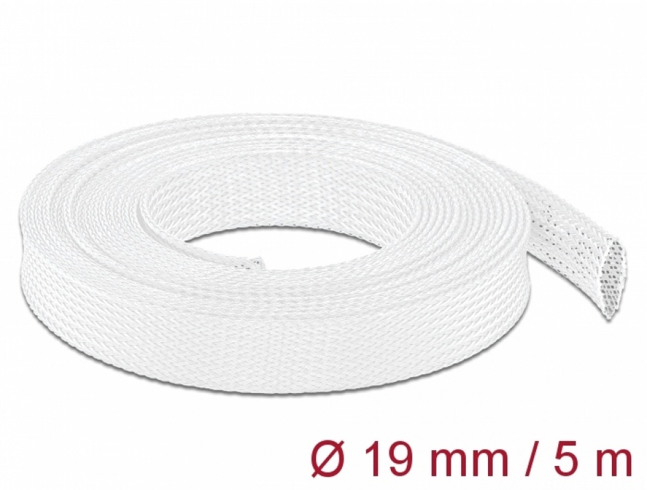 Plasa organizare cabluri Delock 5m, 19mm, Alb