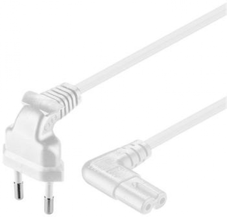 Cablu alimentare Euro-IEC C7 90°, 2m, Alb
