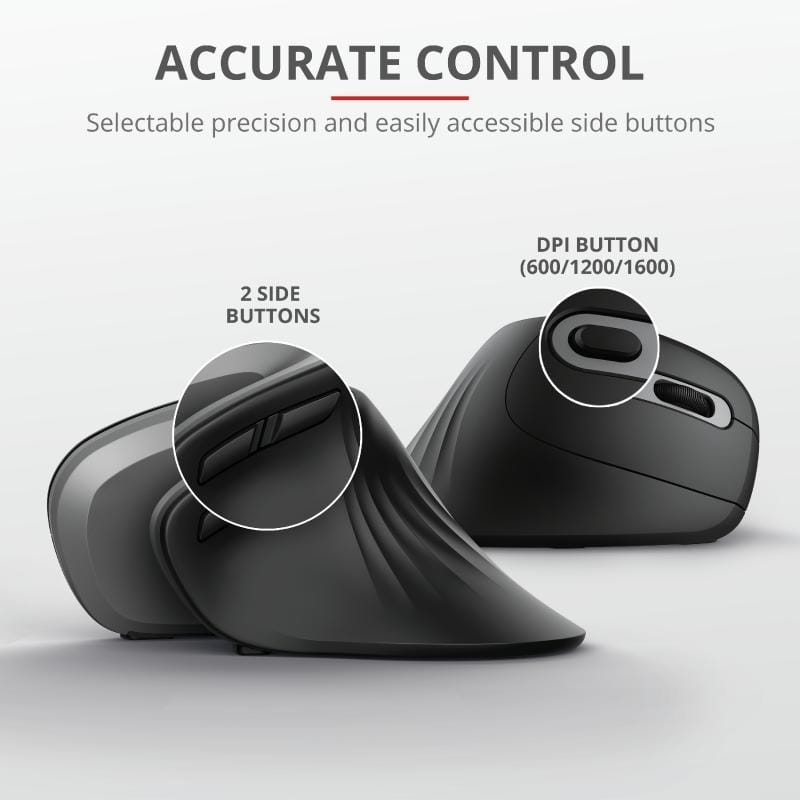 Mouse Trust Verro Ergonomic Wireless Negru - Protejează Încheietura - imagine 5
