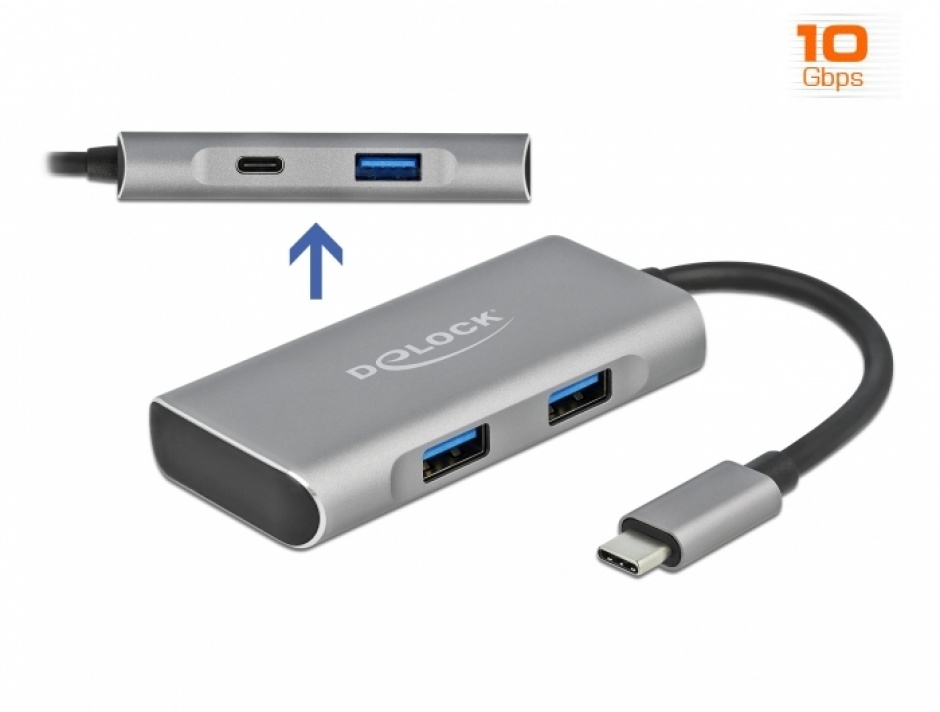 Hub USB 3.2 Gen 2 Delock, 3xA+1xC, Aluminiu