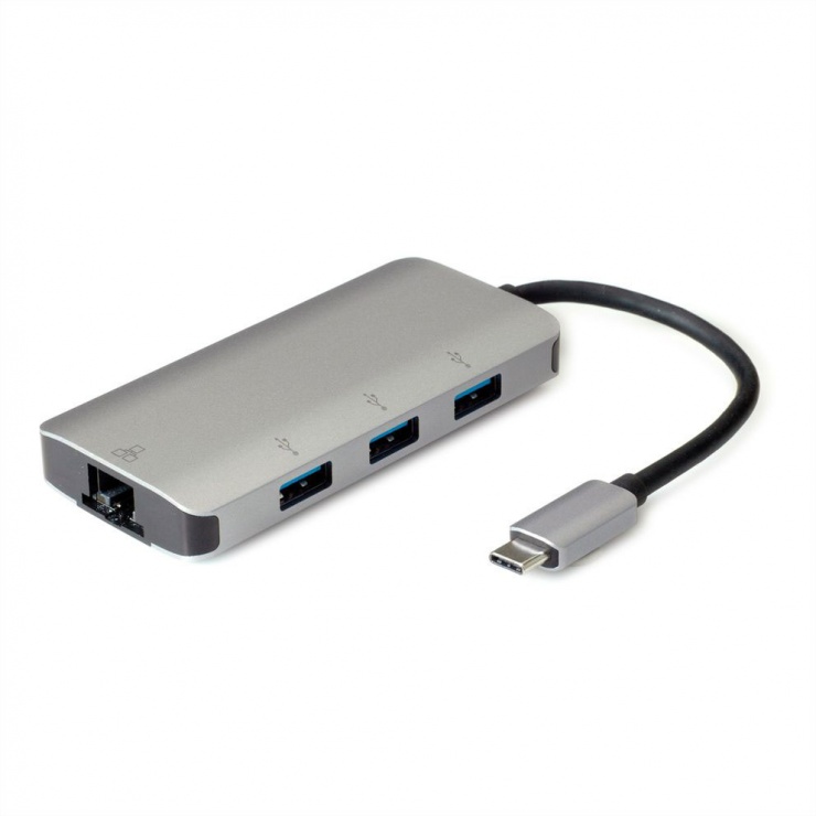 Hub USB-C Roline 3xUSB-A + Gigabit LAN