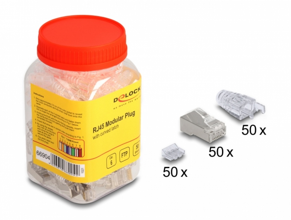 Set 50 conectori RJ45 FTP Delock, Cat.6