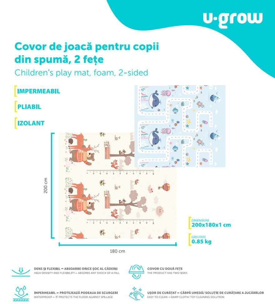 Covor Joaca Copii Spuma Pliabil 180x200cm - U-Grow Impermeabil - imagine 18