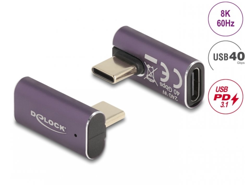 Adaptor USB-C 90° Delock, 8K, 240W