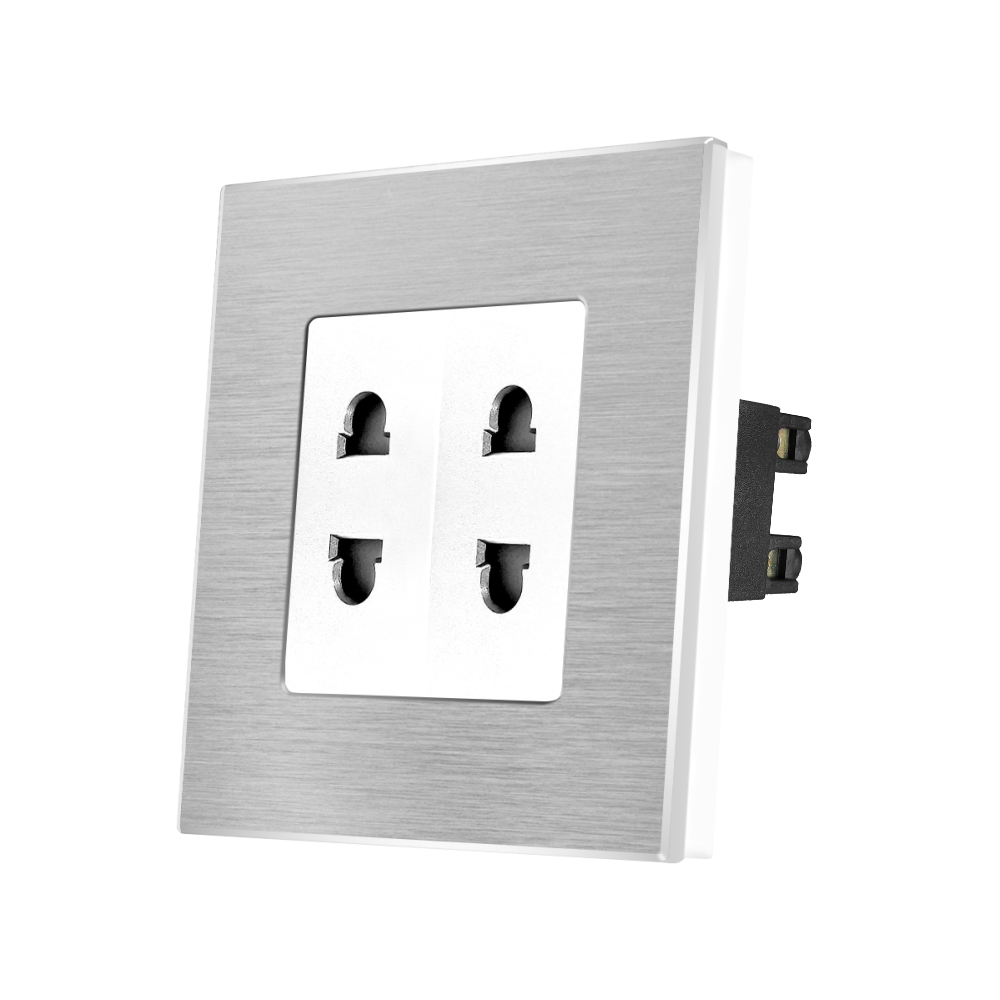 Priză Dublă LUXION cu Ramă Aluminiu, Design Modern