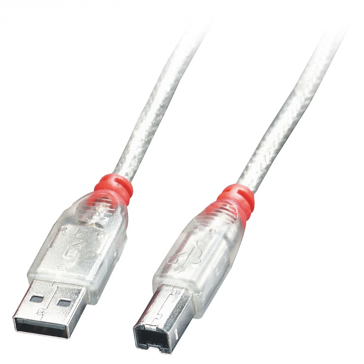 Cablu USB 2.0 A-B Lindy 2m, Transparent