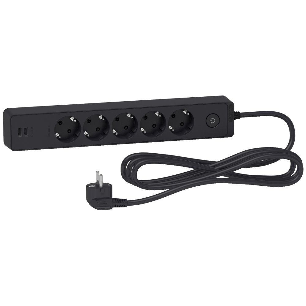Prelungitor Schneider 5 prize + 2 USB, 3m, Antracit