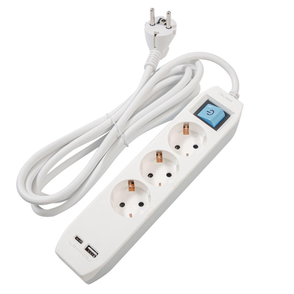 Prelungitor Spacer 3m cu USB și Type-C - 3500W, 3 Prize - imagine 3