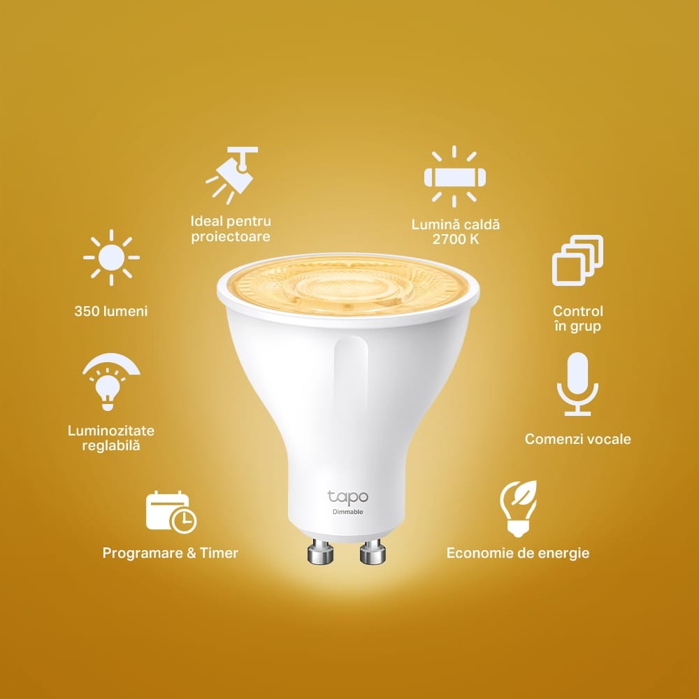 Becuri Smart Wi-Fi GU10 TP-Link Reglabile - Pack 4 Bucăți - imagine 3
