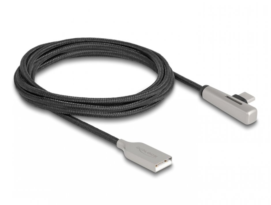Cablu USB-C Delock 2m, 60W Fast Charge, LED