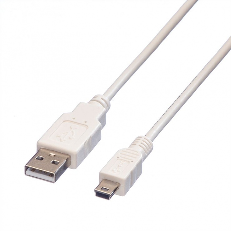 Cablu USB 2.0 la Mini USB 0.8m Alb, Value