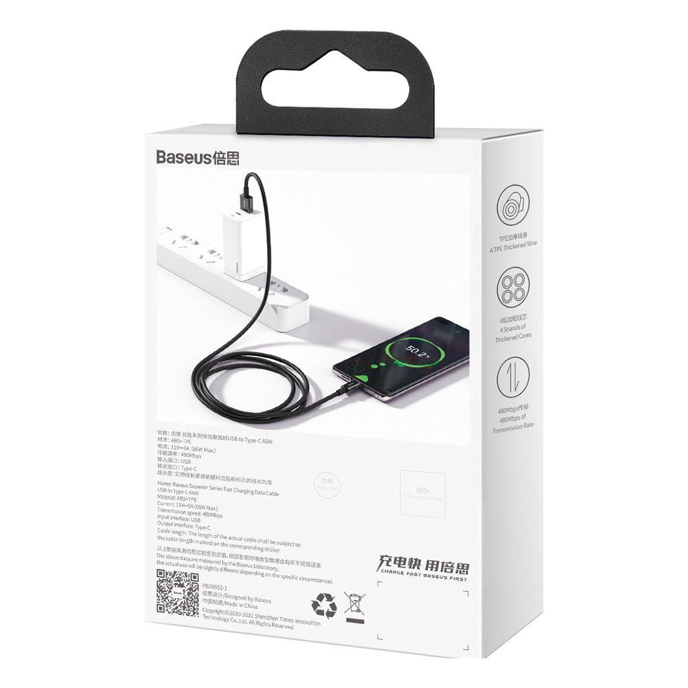 Cablu USB-C Baseus Superior 1m - Fast Charging 66W Negru - imagine 4