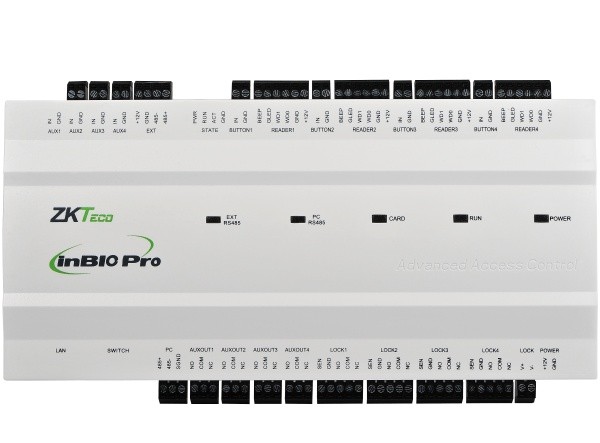 Centrala de control acces si de pontaj biometrica ZKTeco INBIO-4-2-PRO PLUS, 4 usi, Wiegand, acces bidirectional, multi-autentificare, software ZKBioCV