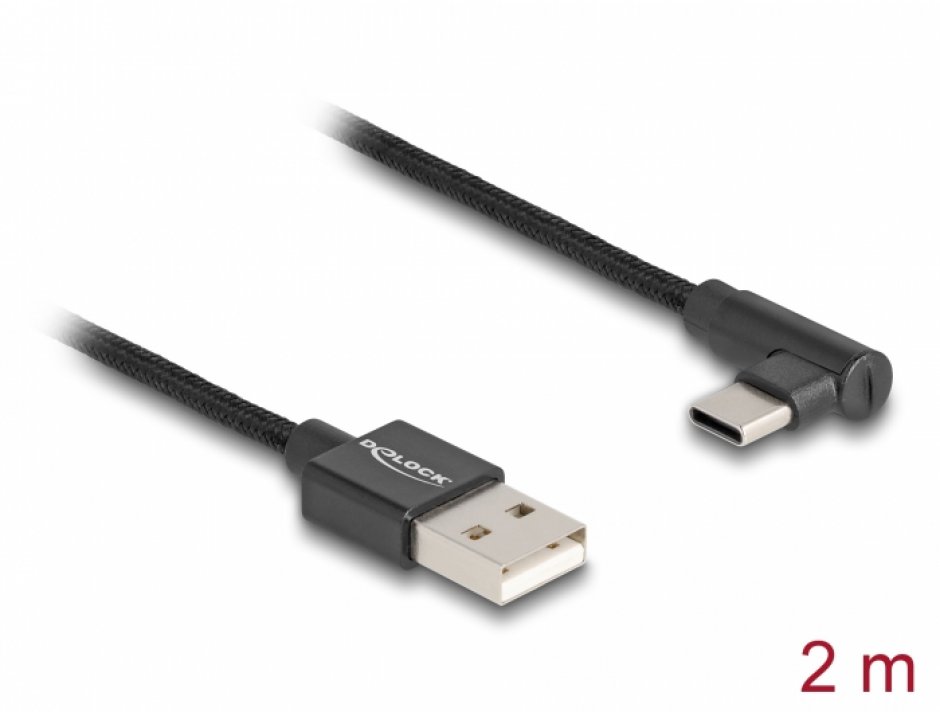 Cablu USB Delock 2m Unghi T-T, Negru