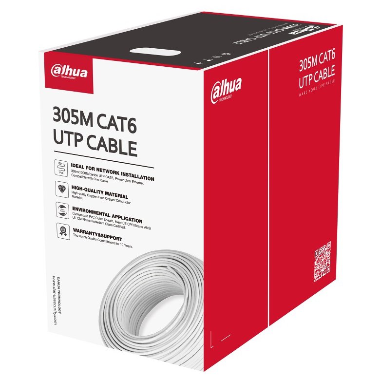 Cablu UTP CAT6 Dahua 305m, Long PoE, Cupru Pur