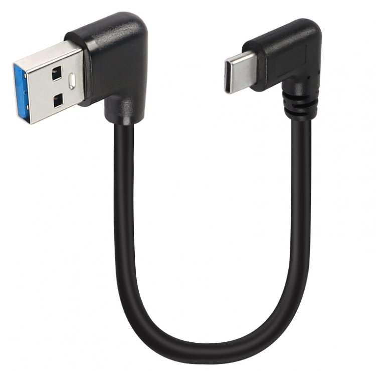 Cablu OEM USB 3.2-A la Type-C, conectori 90°, 20 cm, Negru