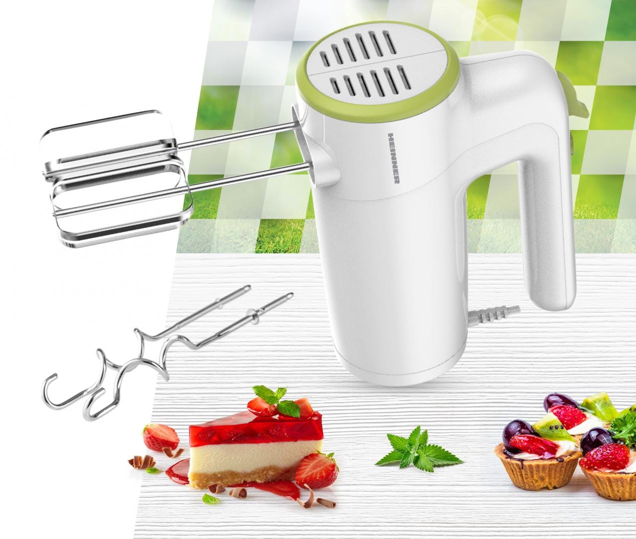 Mixer de Mână Heinner HM-300GR, 300W, 6 Viteze + Turbo, Accesorii Inox - imagine 3