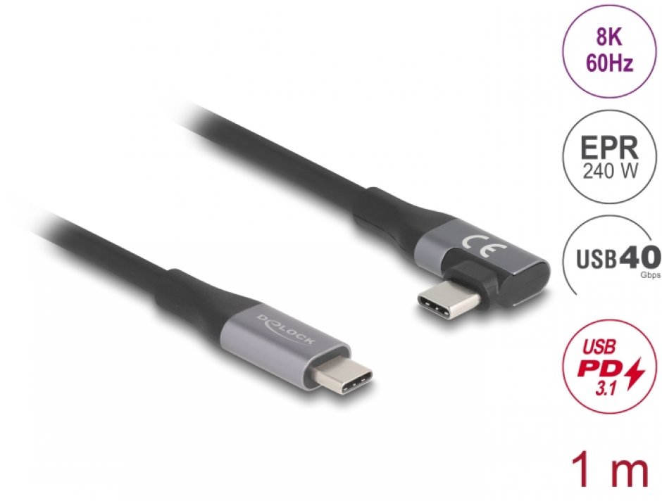 Cablu USB 240W 8K Delock, 40 Gbps, 1m