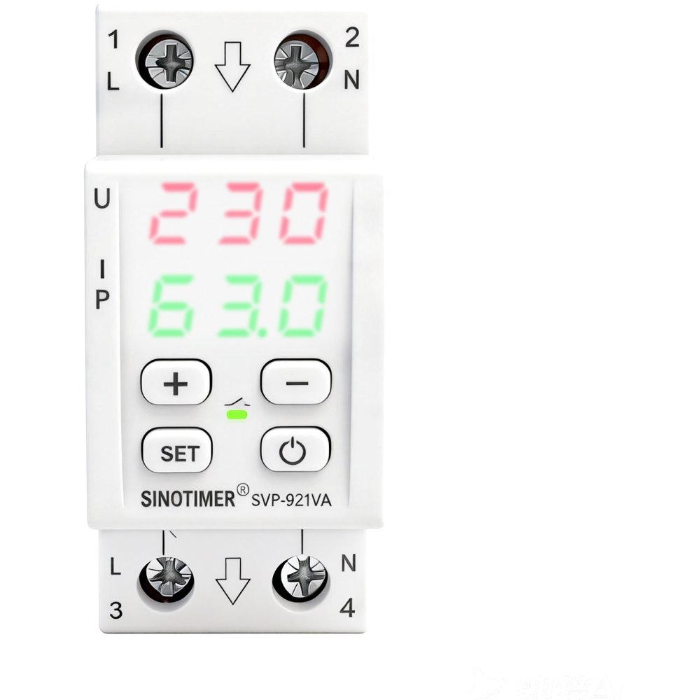 Protector tensiune Sinotimer SVP-921VA, 230V, 63A, șină DIN