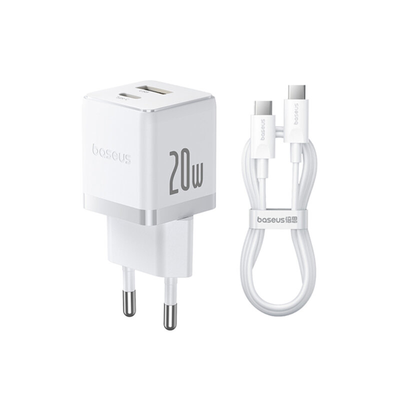 Încărcător Rețea Baseus Palm Quick Charge 20W USB-C și USB Alb