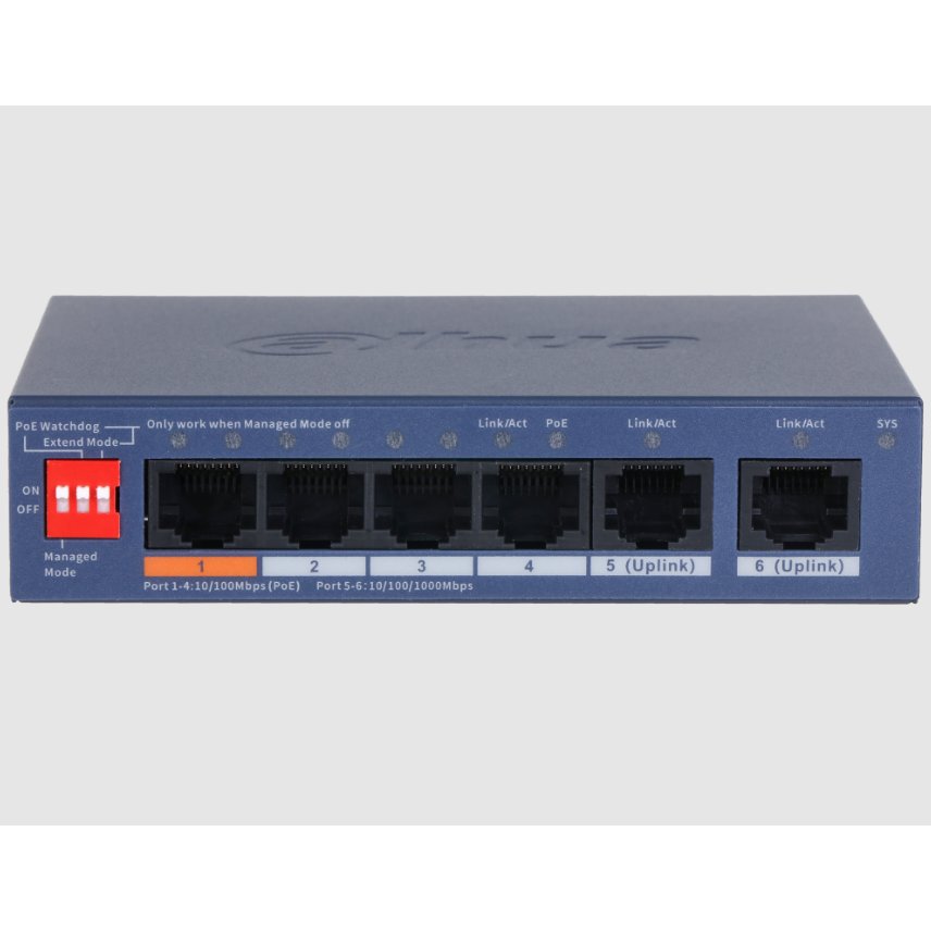 Switch PoE 4 porturi Dahua CS4006-4ET2GT-60, cloud