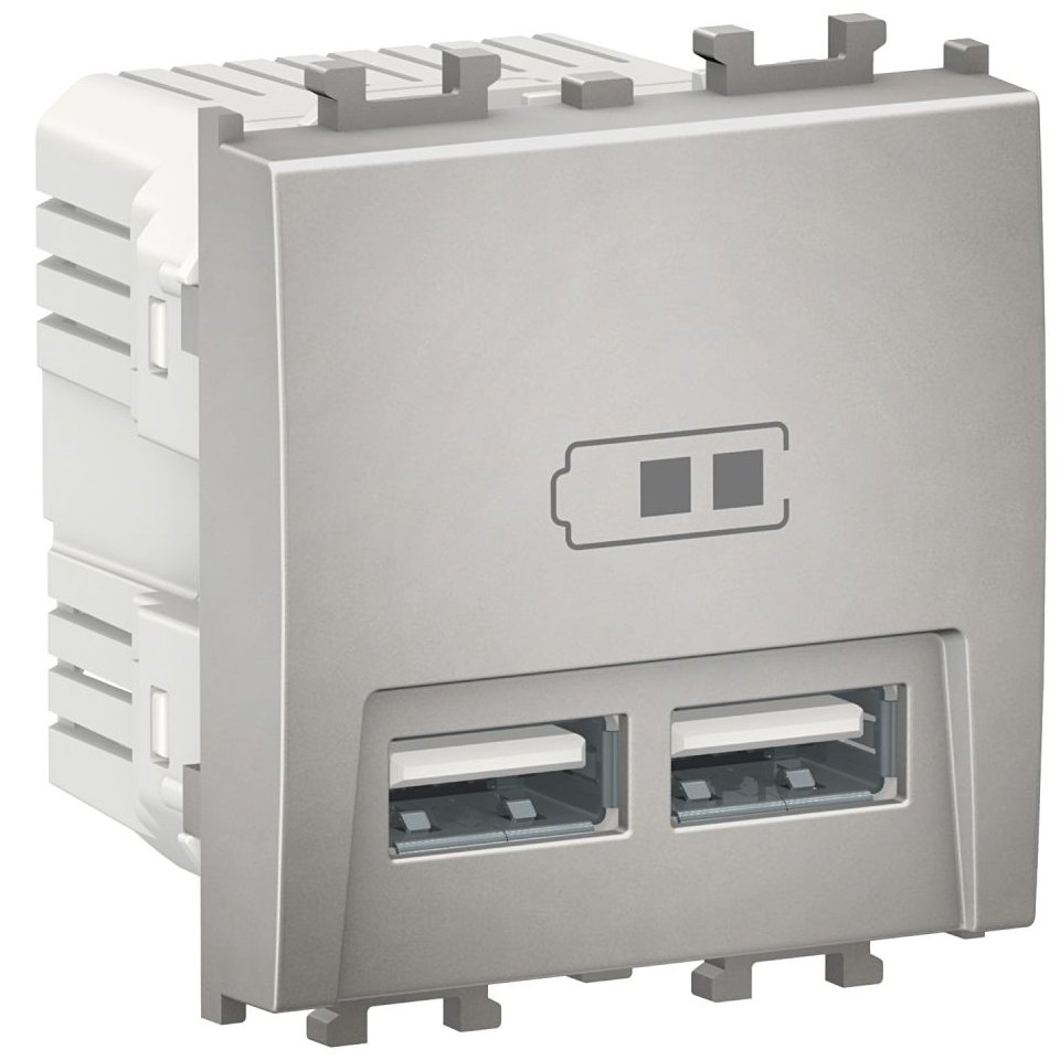 Priza Dublă USB Schneider Easy Styl, Argintiu - imagine 1