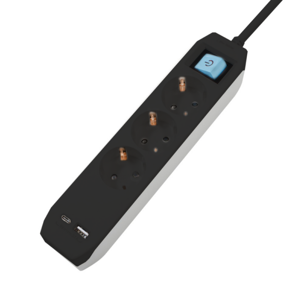 Prelungitor Spacer Schuko 3 Prize 4.5m USB Type-C Negru