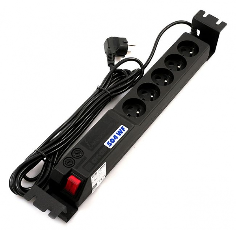 Prelungitor Rackabil 19" 2U, 5x Schuko, 5m, Negru
