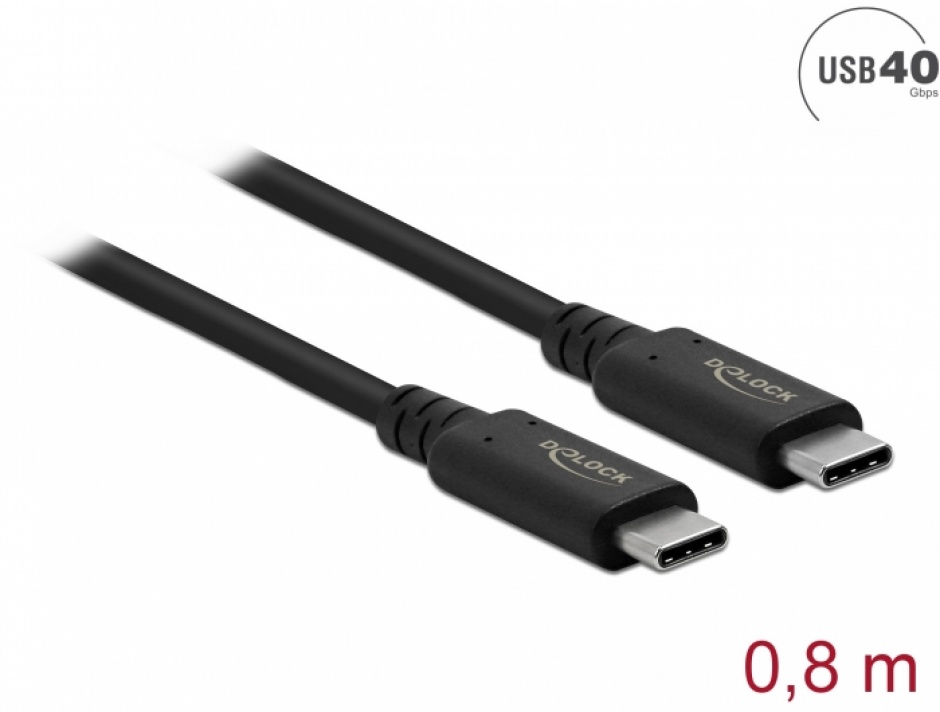 Cablu USB-C 4 Delock 8K, 40Gbps, 100W, 0.8m