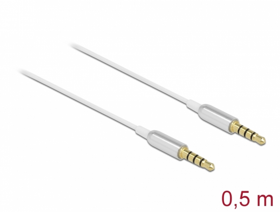 Cablu Audio Delock 3.5mm Ultra Slim 0.5m Alb