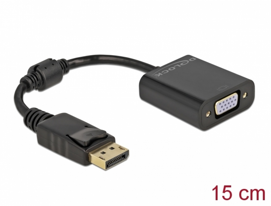 Adaptor DisplayPort la VGA Delock, Negru