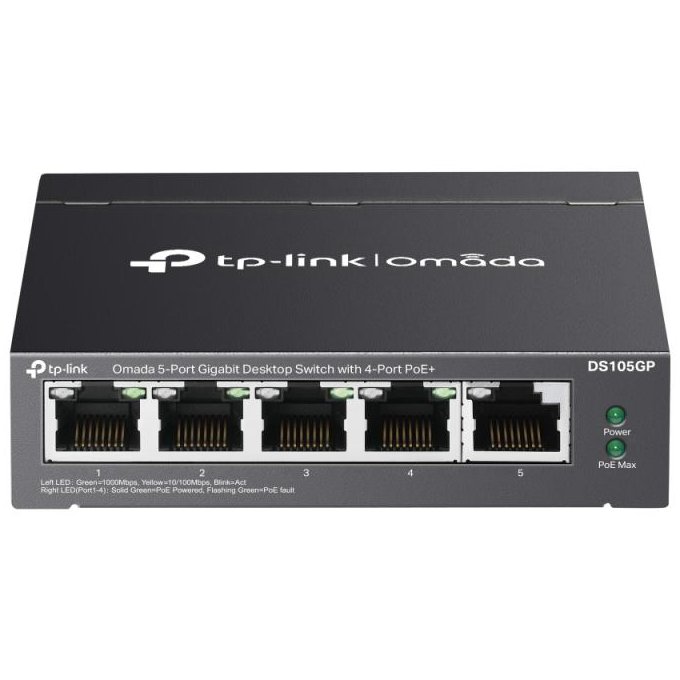 Switch TP-Link DS105GP, 5 Porturi, 4 PoE+, Gigabit