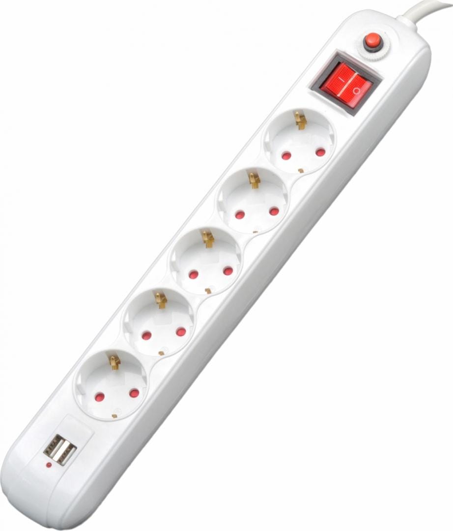 Prelungitor Spacer 5 Prize Schuko + 2 USB, Protecție Supratensiune - imagine 3