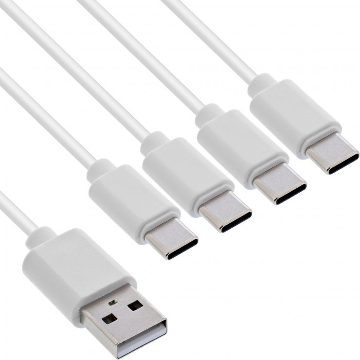 Cablu InLine USB-A 4xUSB-C 2m Alb, încarcă 4 dispozitive