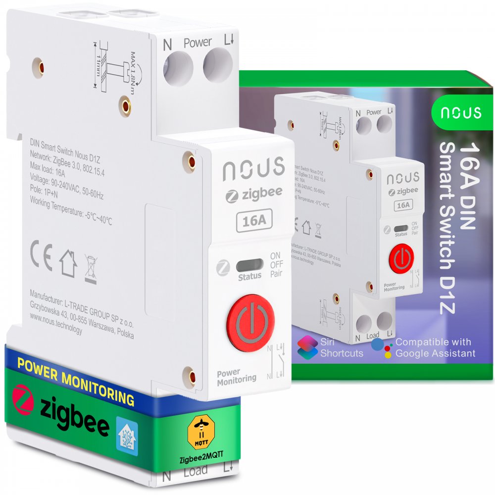 Siguranță inteligentă Nous D1Z 16A, monitorizare energie