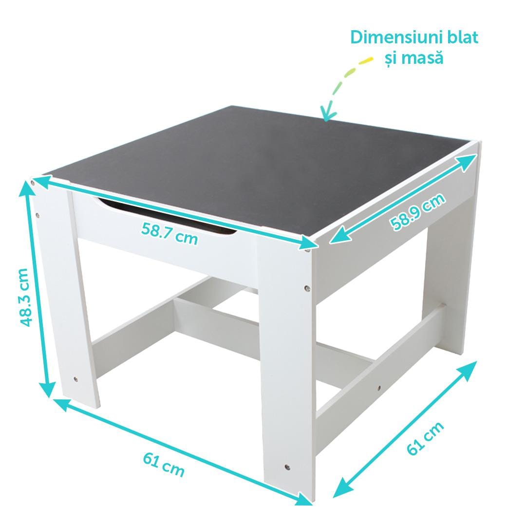 Set Masuta si 2 Scaune Copii Alb U-Grow - Tabla Creta - imagine 4