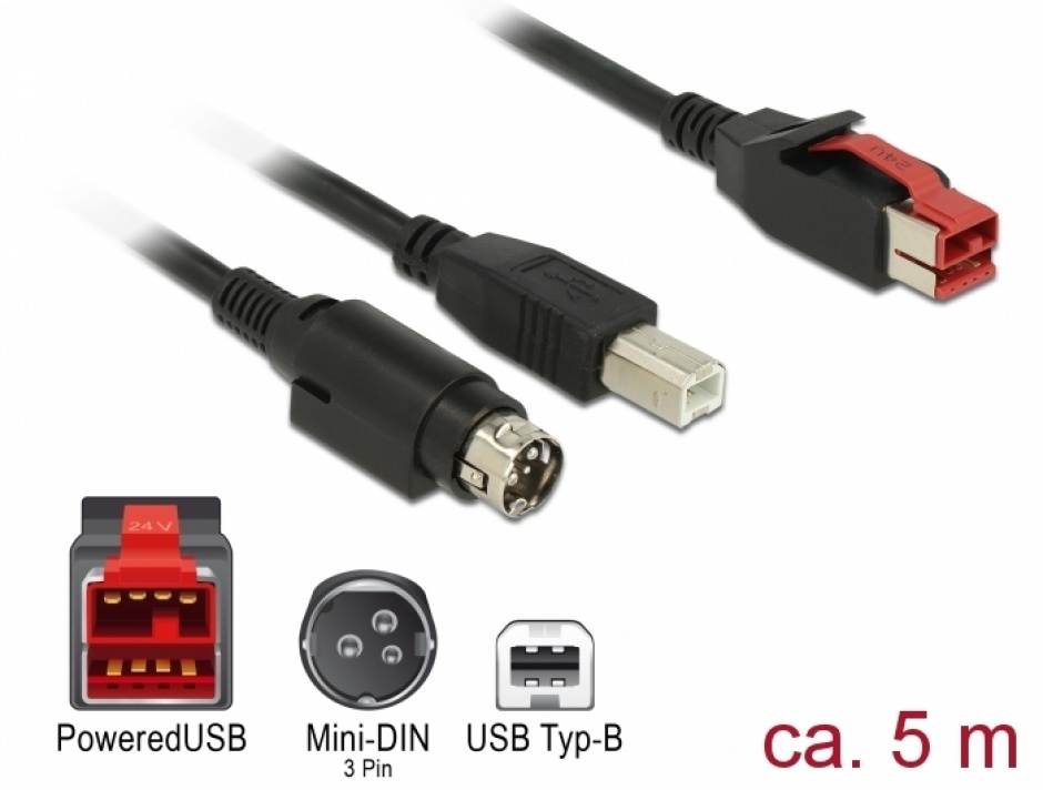 Cablu PoweredUSB 24V 5m Delock pentru POS
