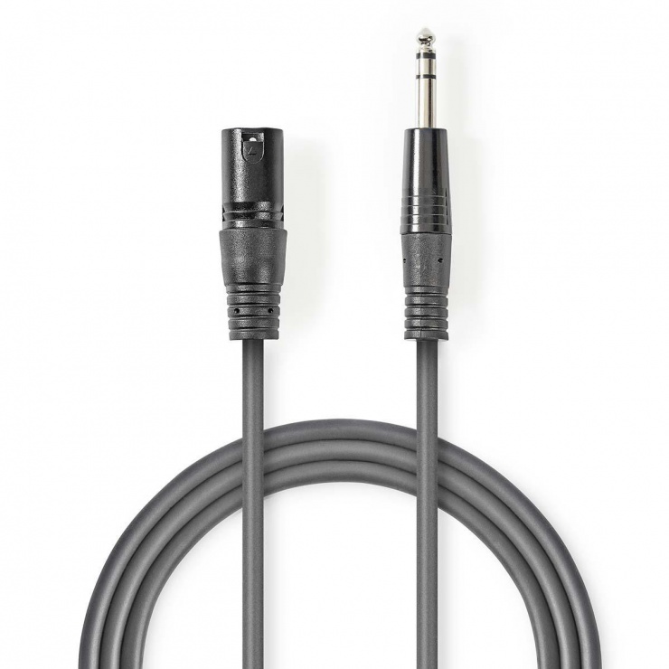 Cablu Jack 6.35mm la XLR Nedis, 3m, Gri