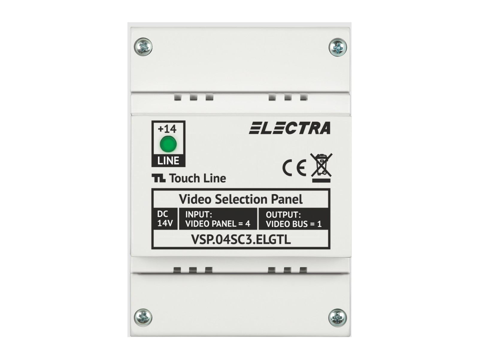Doza derivatie panouri video videointerfon Electra, 4 intrari, maxim 3 panouri video aditionale, carcasa ABS, montaj sina DIN, VSP.04SC3.ELGTL