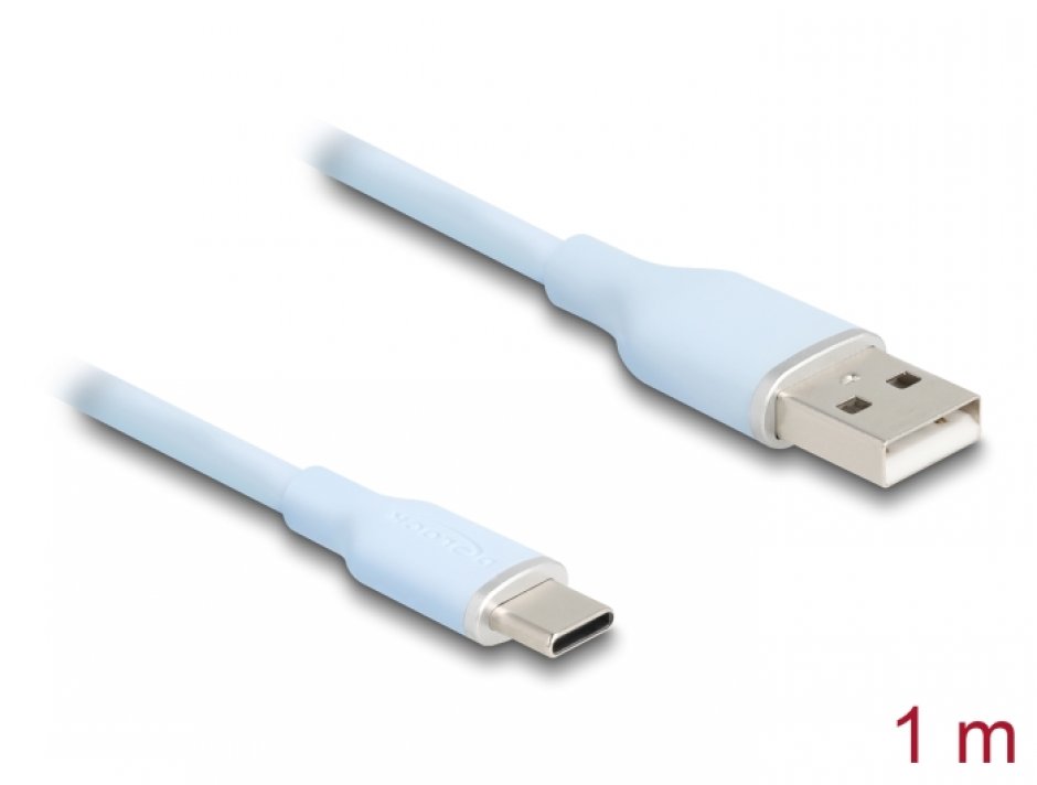 Cablu USB-A la Type-C Delock 1m Silicon Albastru