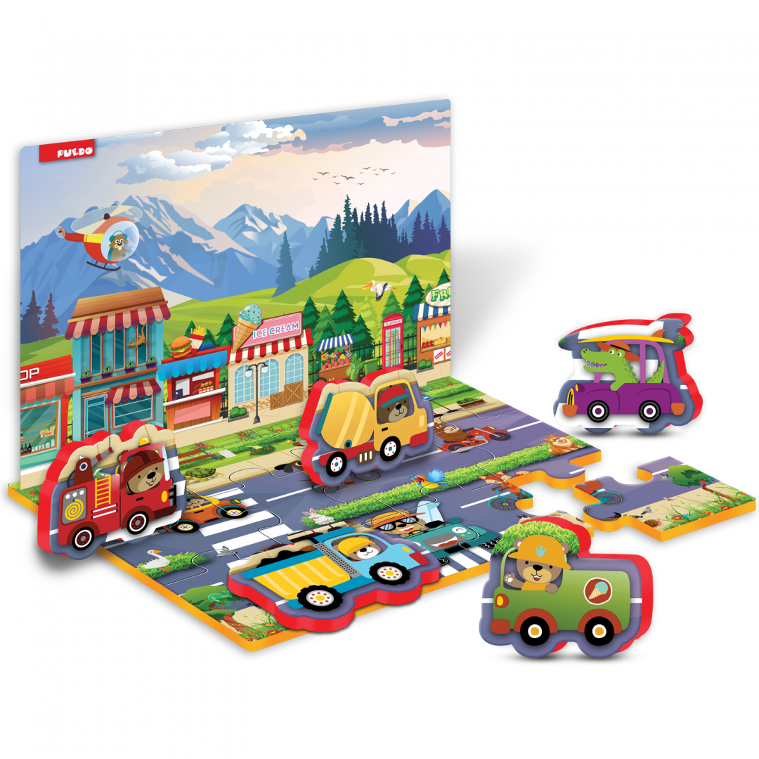 Puzzle Spuma EVA Masini si Semne Circulatie Puedo 17 Piese
