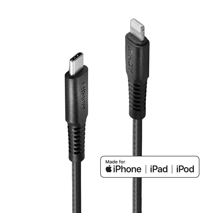 Cablu Lightning USB-C Lindy 0.5m, MFi, Reistent - imagine 2